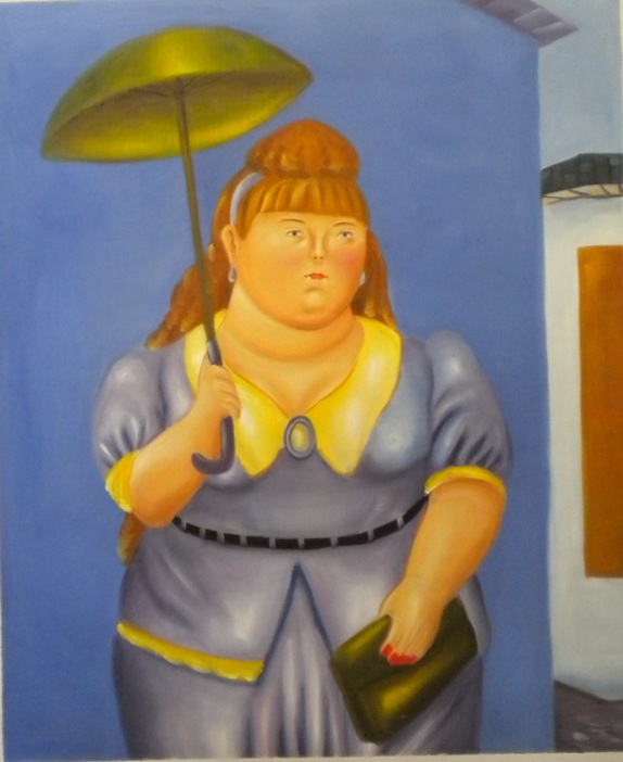 Vendita falso d'autore Donna con ombrello di Fernando Botero